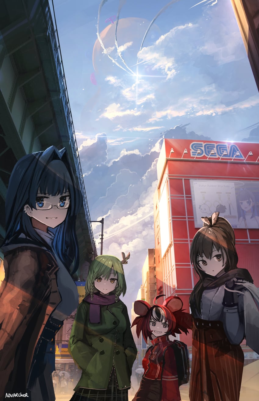 ouro kronii, nanashi mumei, hakos baelz, ceres fauna, tsukumo sana, and 1 more (hololive and 2 more) drawn by advarcher