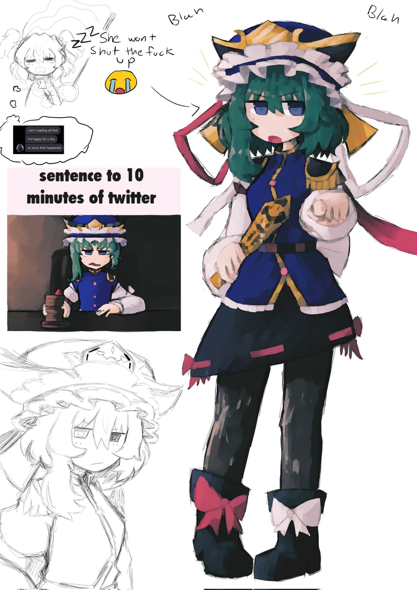 shiki eiki, onozuka komachi, and johnny silverhand (touhou and 3 more) drawn by iesonatana