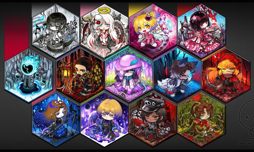ishmael, don quixote, faust, sinclair, yi sang, and 8 more (project moon and 3 more) drawn by flaw_eight