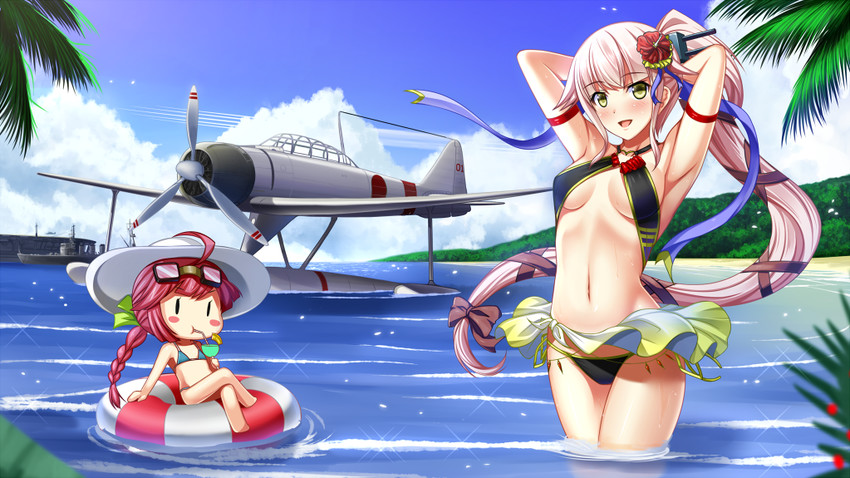 fairy, yura, and type 0 observation seaplane fairy (kantai collection) drawn by shibata_rai