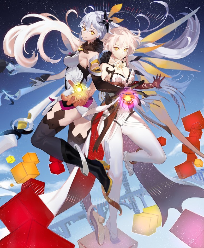 kiana kaslana, kugimiya rie, and unknown god (genshin impact and 3 more) drawn by chiarasanchi