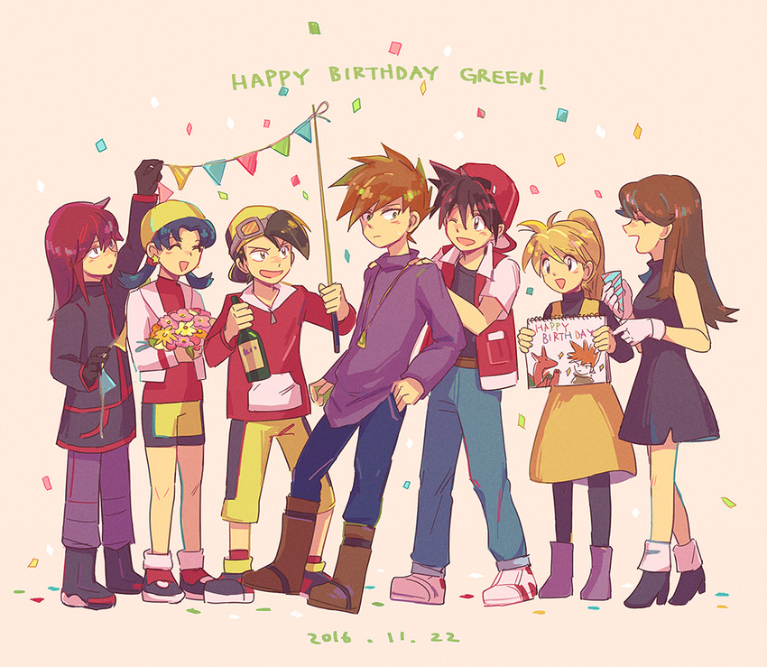 red, ethan, blue oak, silver, kris, and 2 more (pokemon and 1 more) drawn by itome_(funori1)