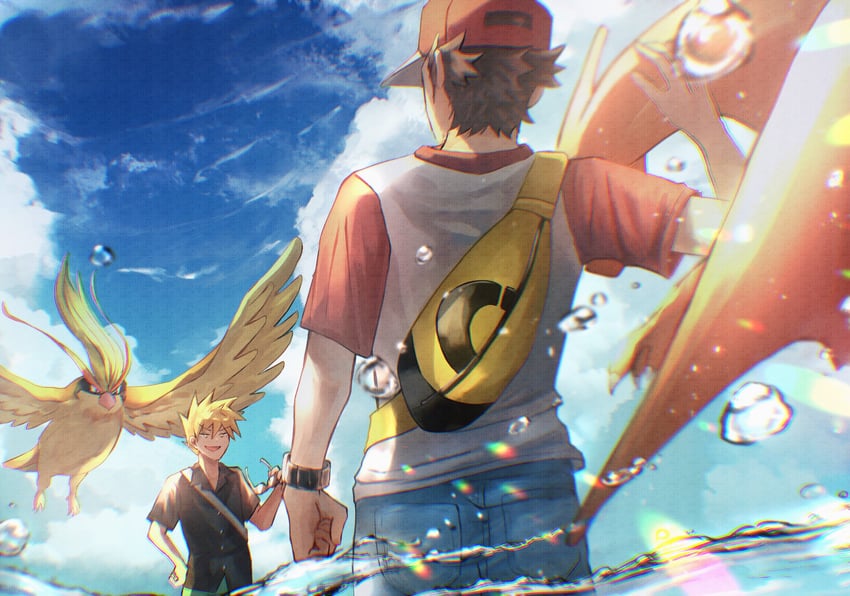 red, blue oak, charizard, and pidgeot (pokemon and 1 more) drawn by shiruko_(s1ruko)
