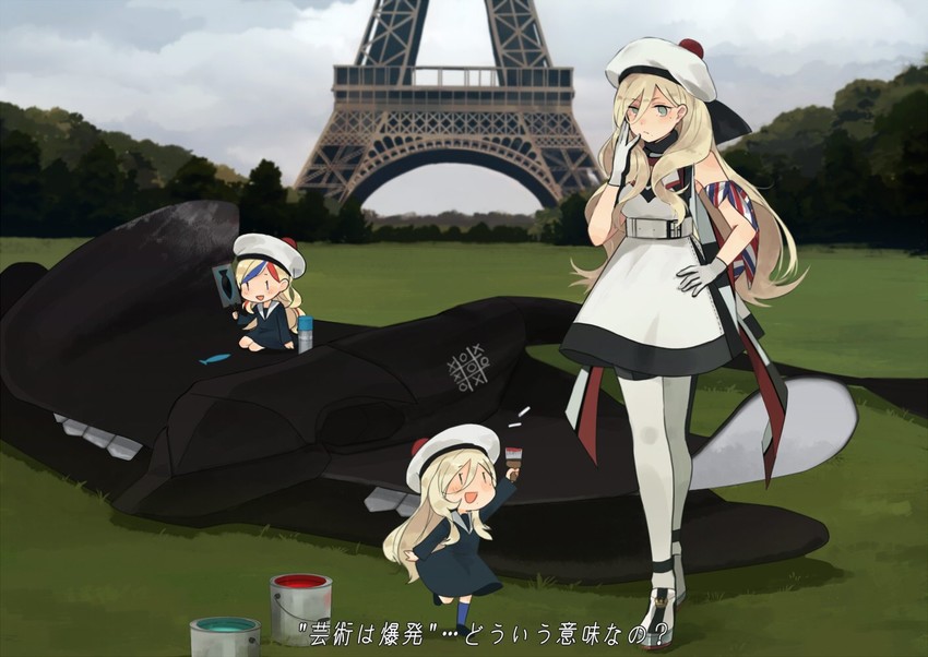 fairy, enemy aircraft, richelieu, 15.2cm triple gun mount, and 38cm quadruple gun mount (kantai collection) drawn by annin_musou