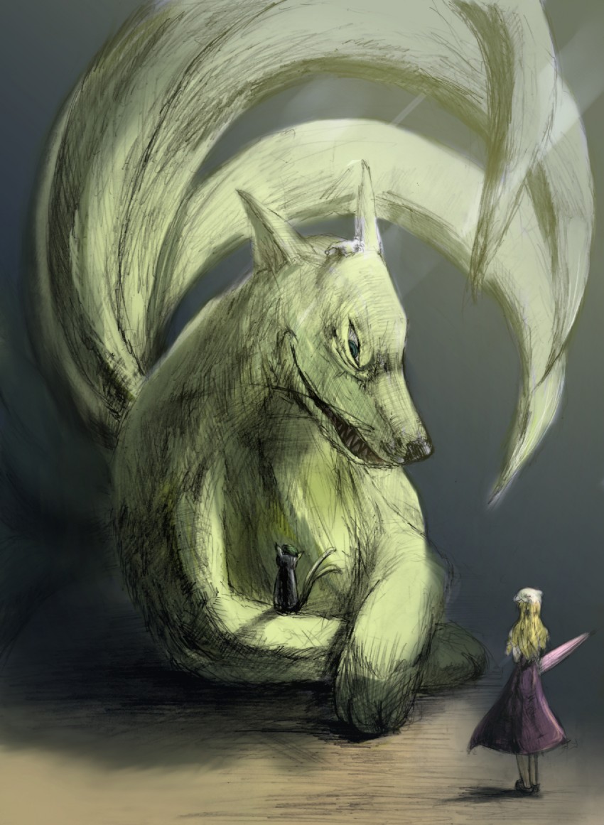 yakumo yukari, yakumo ran, and chen (touhou) drawn by morifukurou