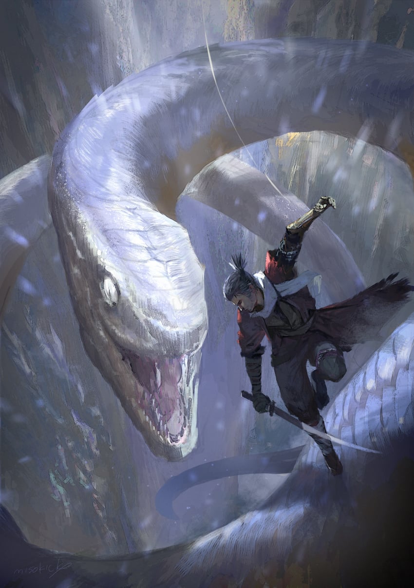 sekiro and great serpent (sekiro: shadows die twice) drawn by miso_katsu