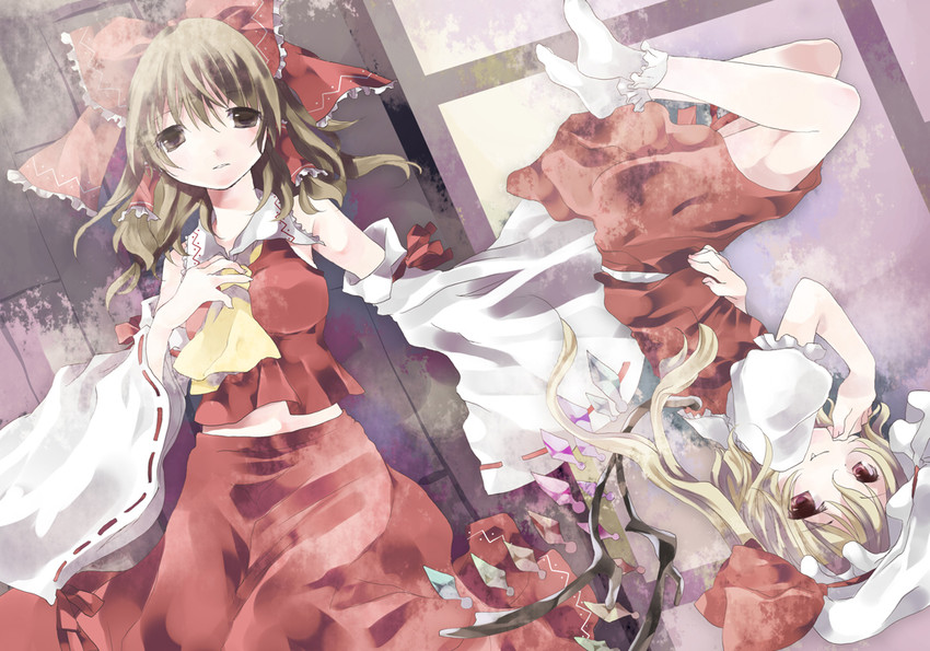 hakurei reimu and flandre scarlet (touhou) drawn by hiyo_(aroma_berry)