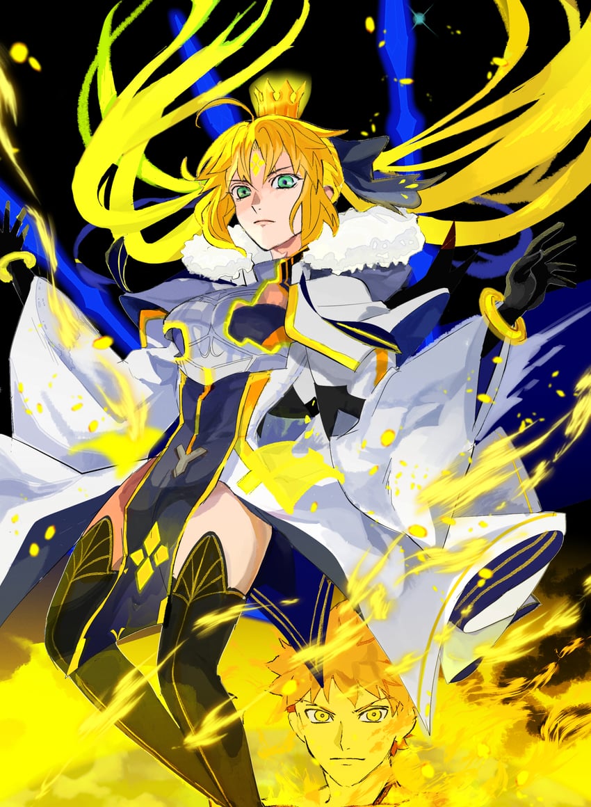artoria pendragon, emiya shirou, artoria caster, senji muramasa, and aesc (fate and 1 more) drawn by erk_(okra_ecory)