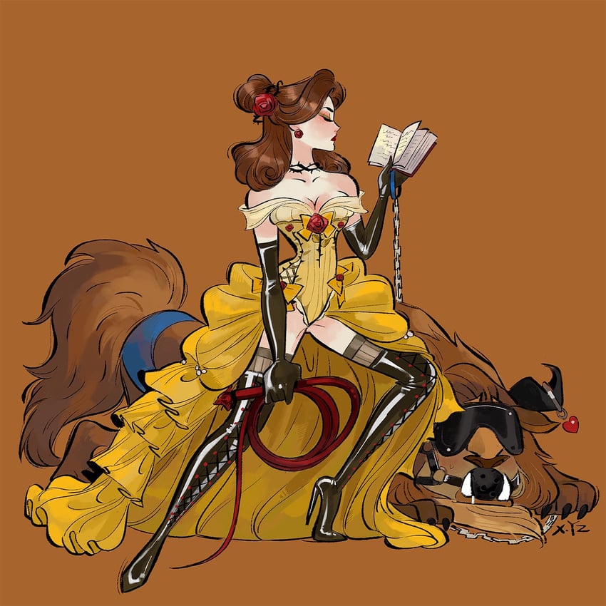 belle and beast (beauty and the beast) drawn by kiddo_hah