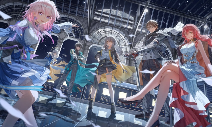 trailblazer, stelle, march 7th, dan heng, sunday, and 2 more (honkai and 1 more) drawn by bu_bai_(wres2744)
