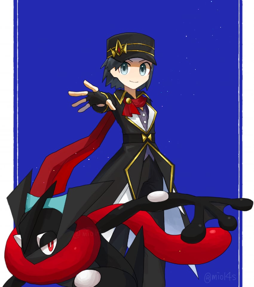 greninja and calem (pokemon and 1 more) drawn by mio14s