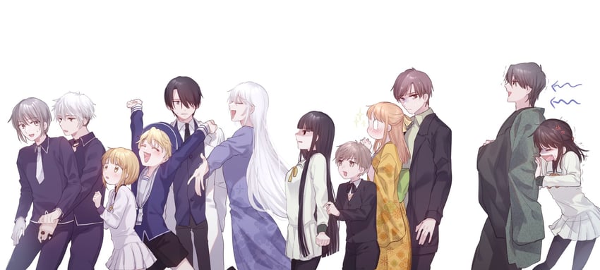 sohma yuki, sohma kisa, sohma shigure, sohma hatsuharu, sohma momiji, and 7 more (fruits basket) drawn by baby_(demotsu)