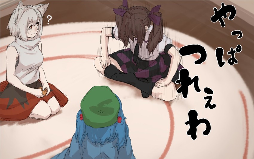 inubashiri momiji, kawashiro nitori, and himekaidou hatate (touhou) drawn by terimayo
