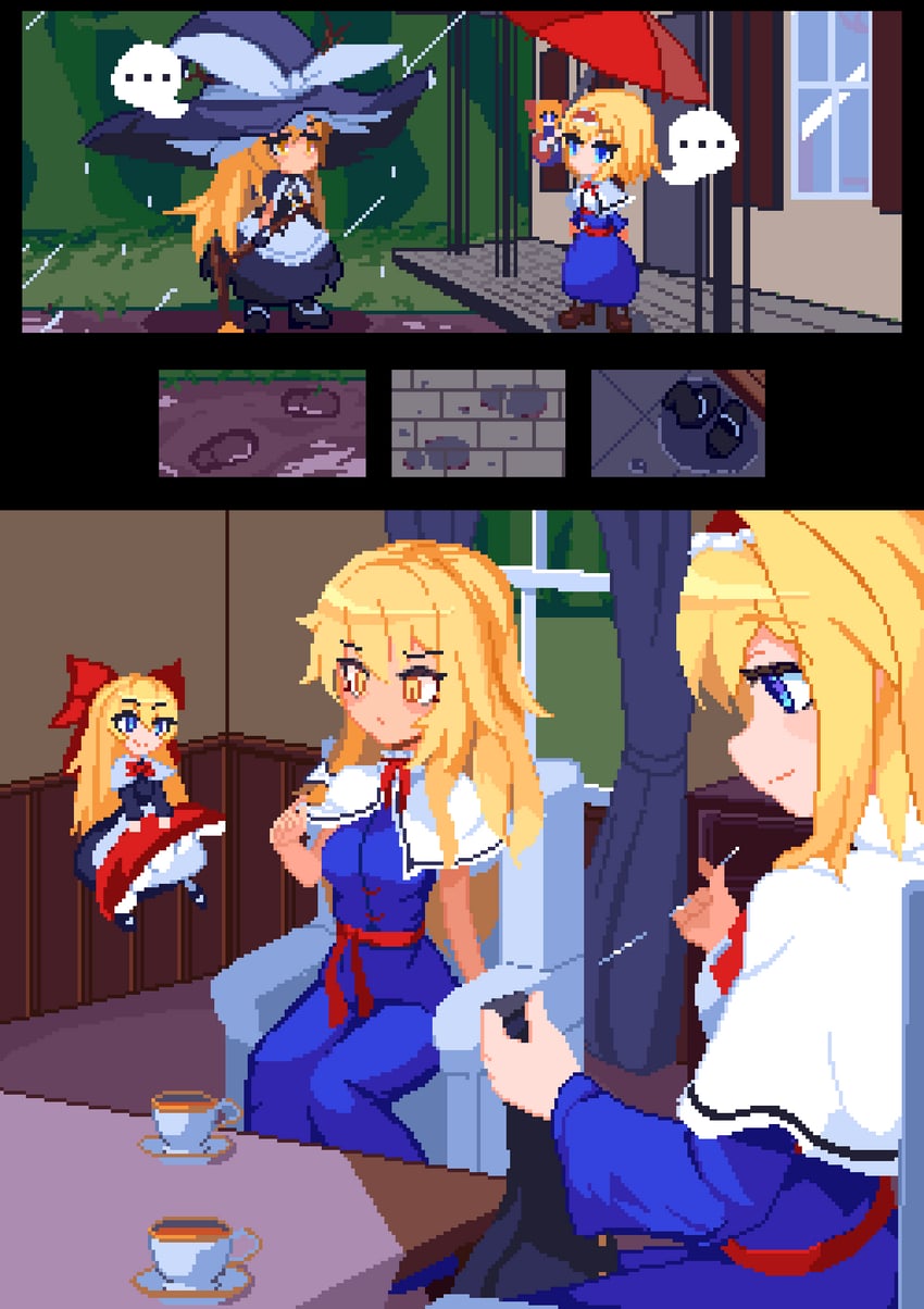 kirisame marisa, alice margatroid, and shanghai doll (touhou) drawn by brodall_pixel