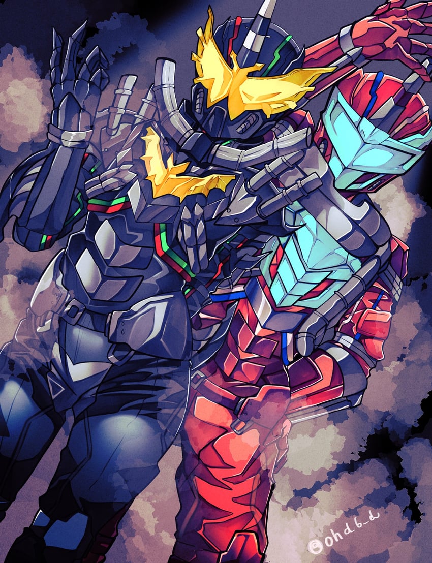 blood stalk and night rogue (kamen rider and 1 more) drawn by ohd6_d