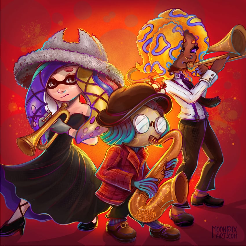 tao blu, yoko, and tosh (splatoon and 1 more) drawn by moonpix