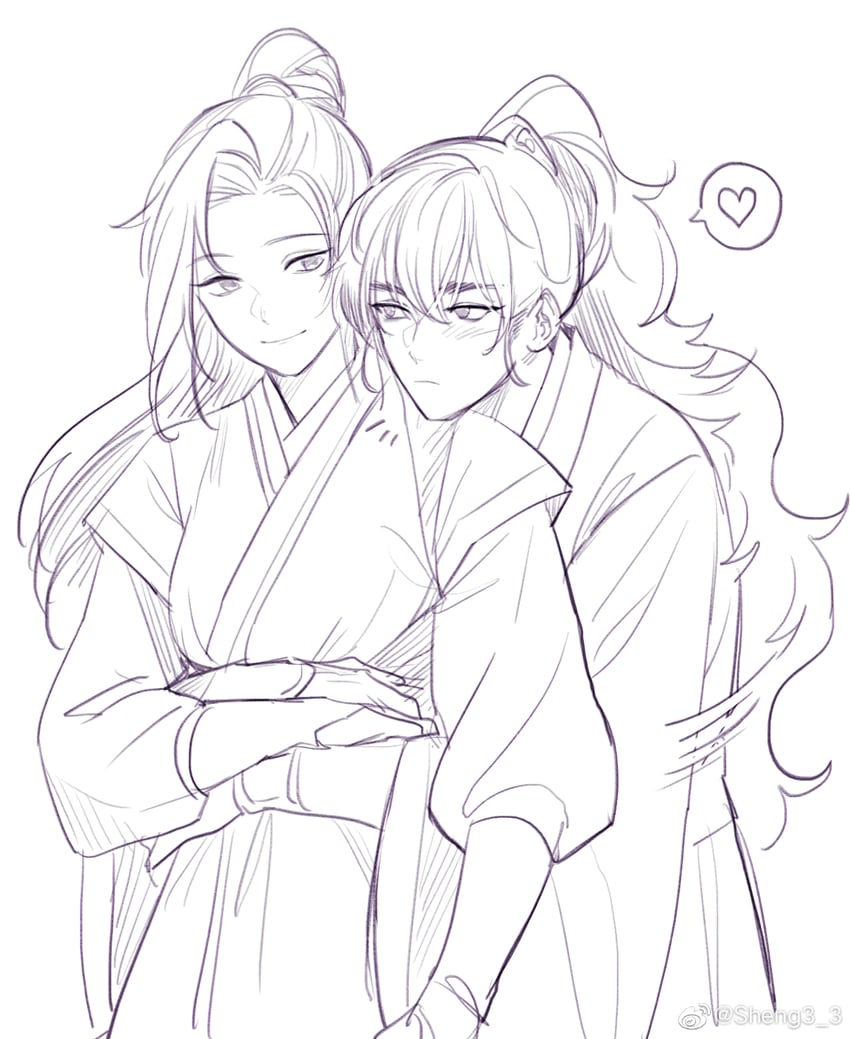 nangong si and ye wangxi (erha he tadebai mao shizun) drawn by 0jae