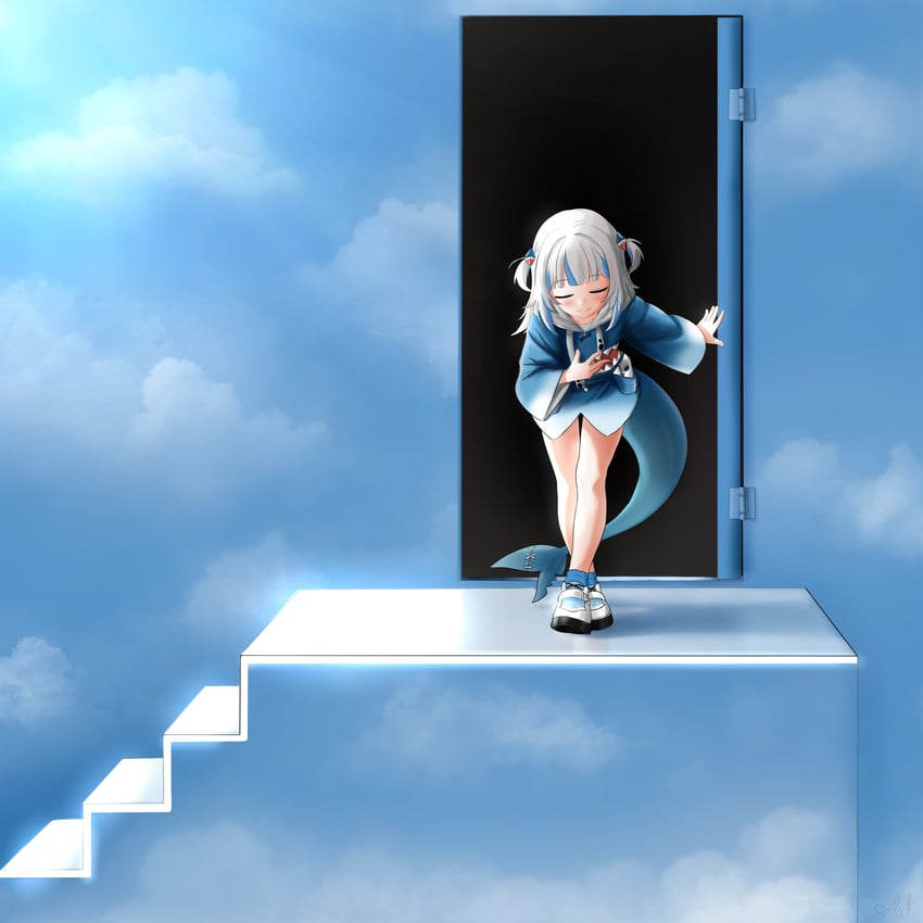 gawr gura (hololive and 2 more) drawn by flatculture