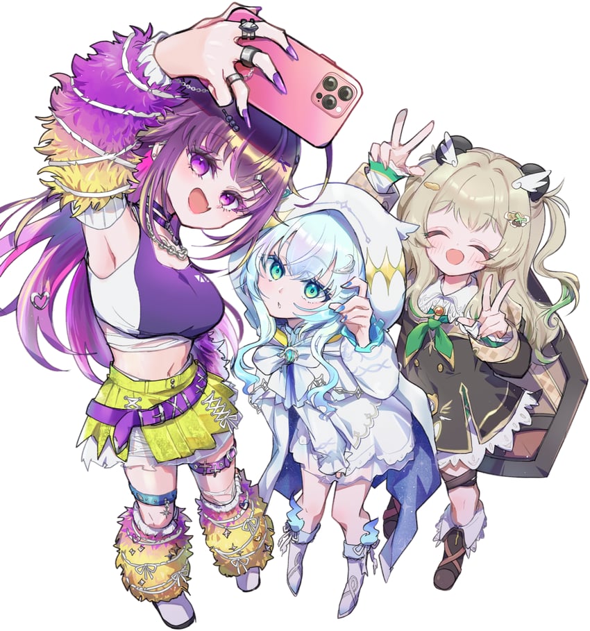 amatsuna sasaha, uruwashi ririri, and kasukane shino (nanashi inc.) drawn by kuzuhana