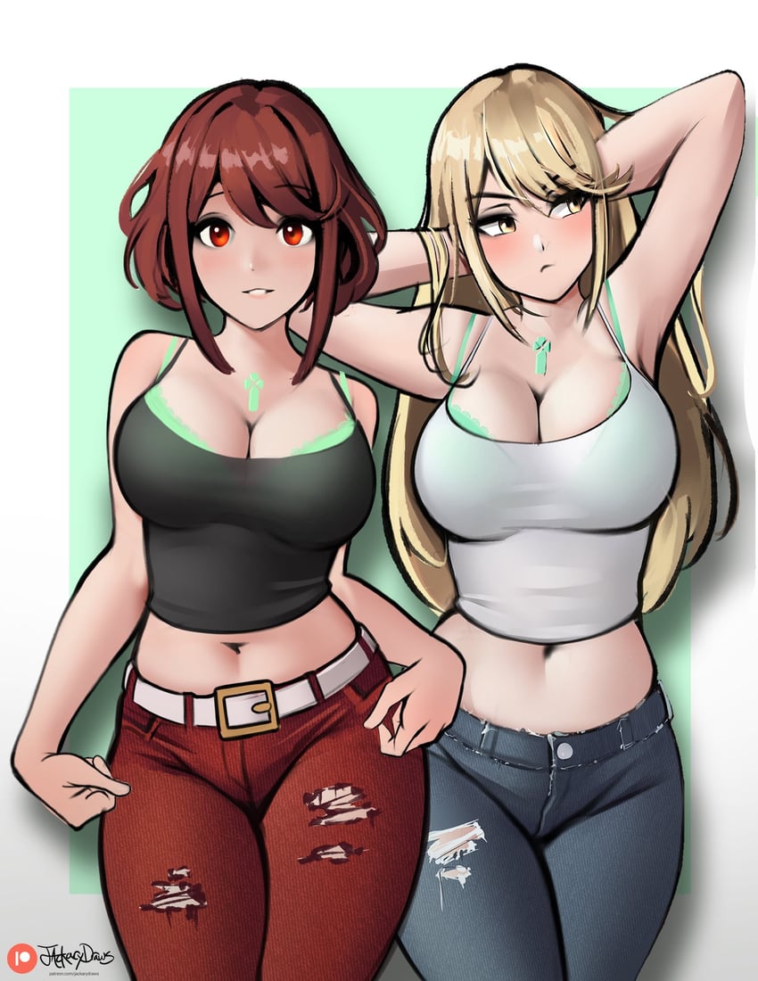 pyra and mythra (xenoblade chronicles and 1 more) drawn by jackary