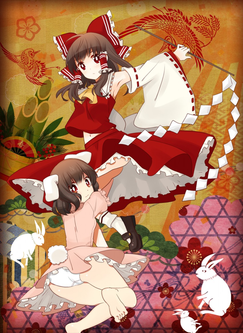 hakurei reimu and inaba tewi (touhou) drawn by izumi_minami