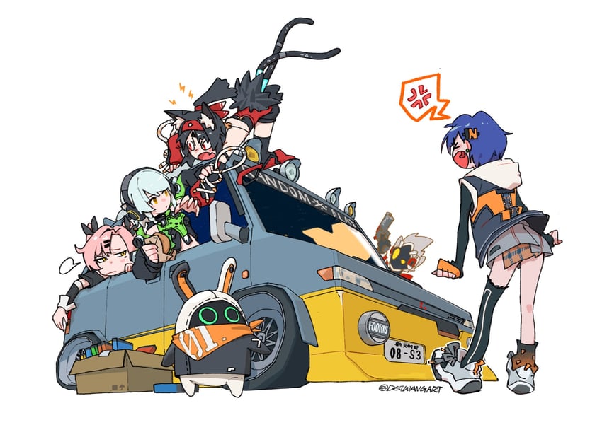 belle, nicole demara, eous, anby demara, nekomiya mana, and 1 more (zenless zone zero) drawn by detwang