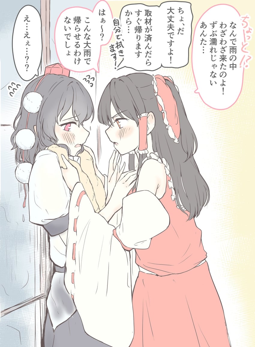 hakurei reimu and shameimaru aya (touhou) drawn by seele_(chanseele0128)
