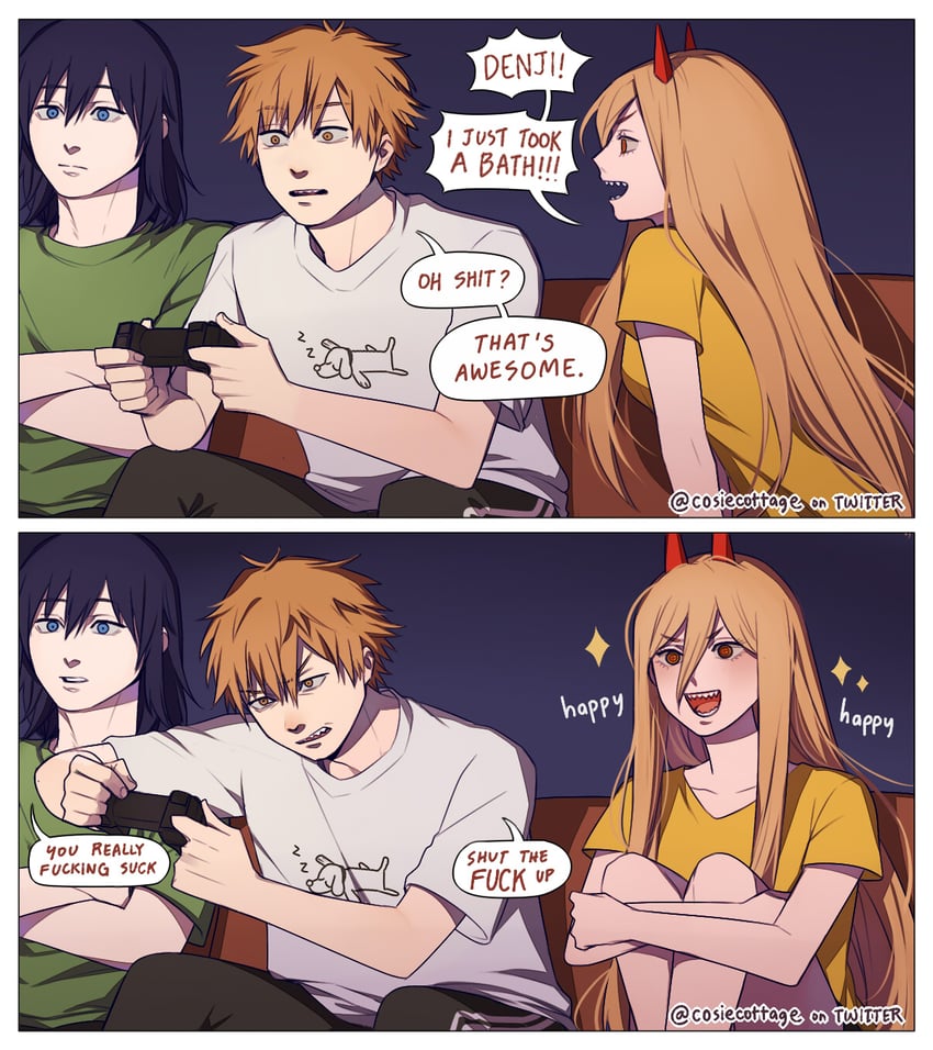 power, denji, and hayakawa aki (chainsaw man) drawn by cosiecottage