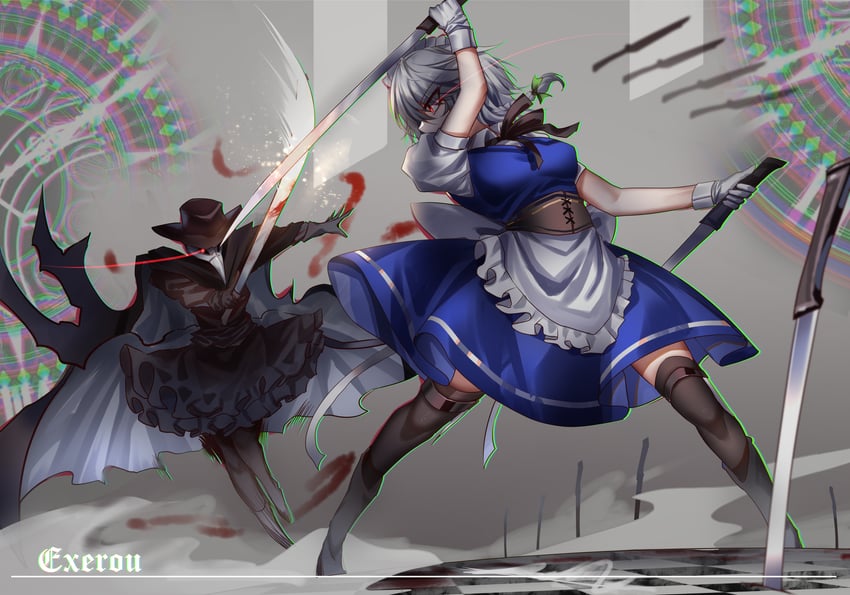 izayoi sakuya and jack the ripper (touhou) drawn by top-exerou