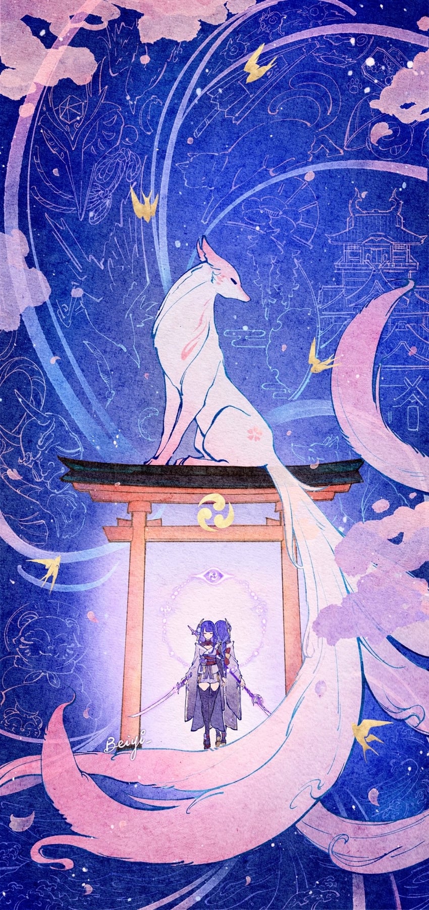 raiden shogun and yae miko (genshin impact) drawn by beiyi