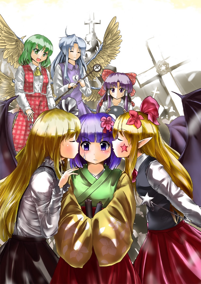 hakurei reimu, kazami yuuka, hieda no akyuu, sariel, kurumi, and 1 more (touhou) drawn by culter