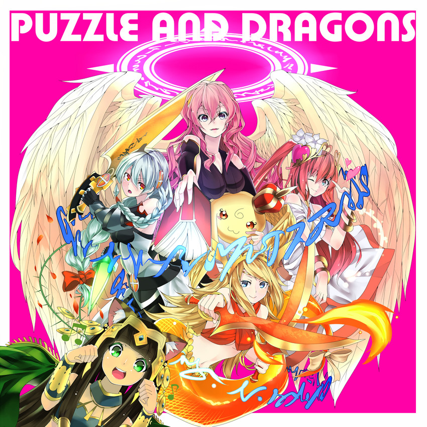 valkyrie, bastet, light valkyrie, echidna, archangel metatron, and 2 more (puzzle & dragons) drawn by gochiwa