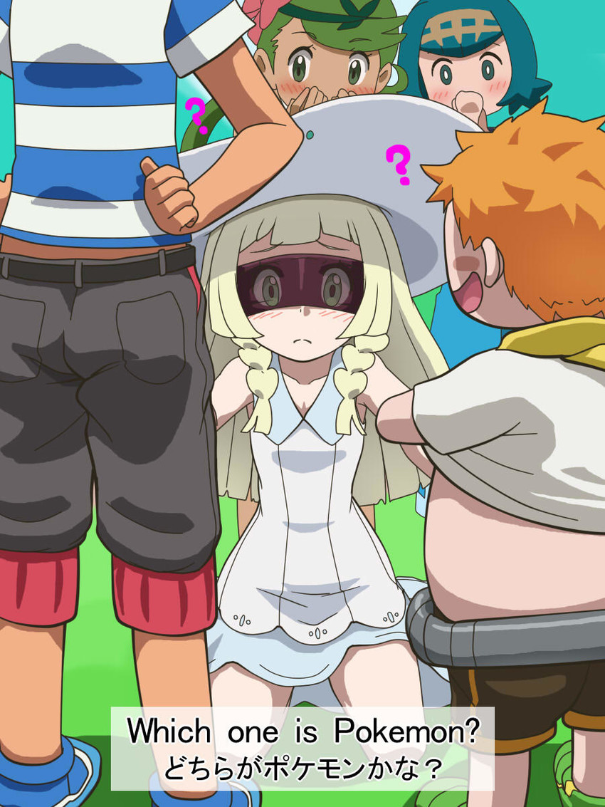 lillie, ash ketchum, lana, mallow, and sophocles (pokemon and 1 more) drawn by awa