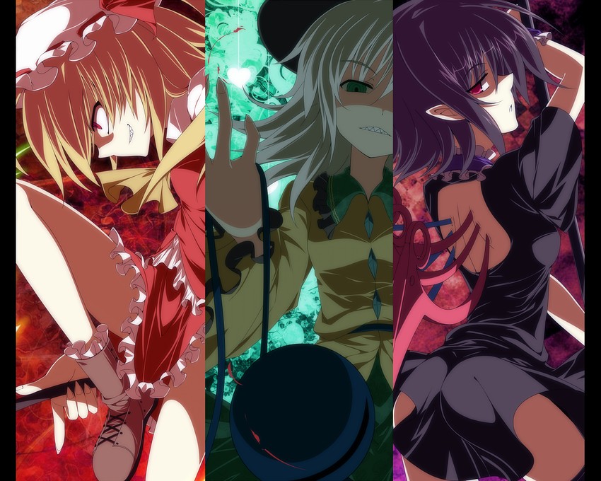 flandre scarlet, komeiji koishi, and houjuu nue (touhou) drawn by isa