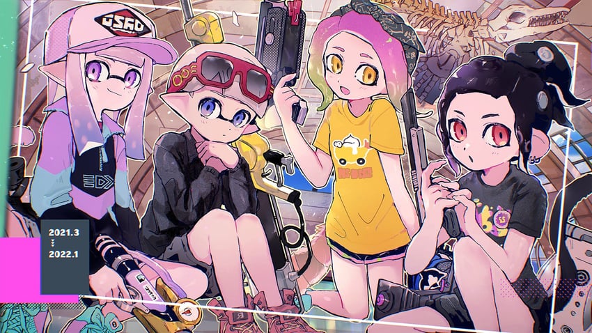 inkling player character, inkling girl, octoling player character, octoling girl, and inkling boy (splatoon) drawn by ogi_no_hi