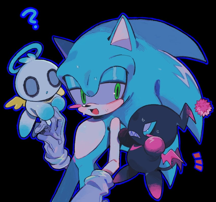 sonic the hedgehog, dark chao, and hero chao (sonic) drawn by xxxxx0099e