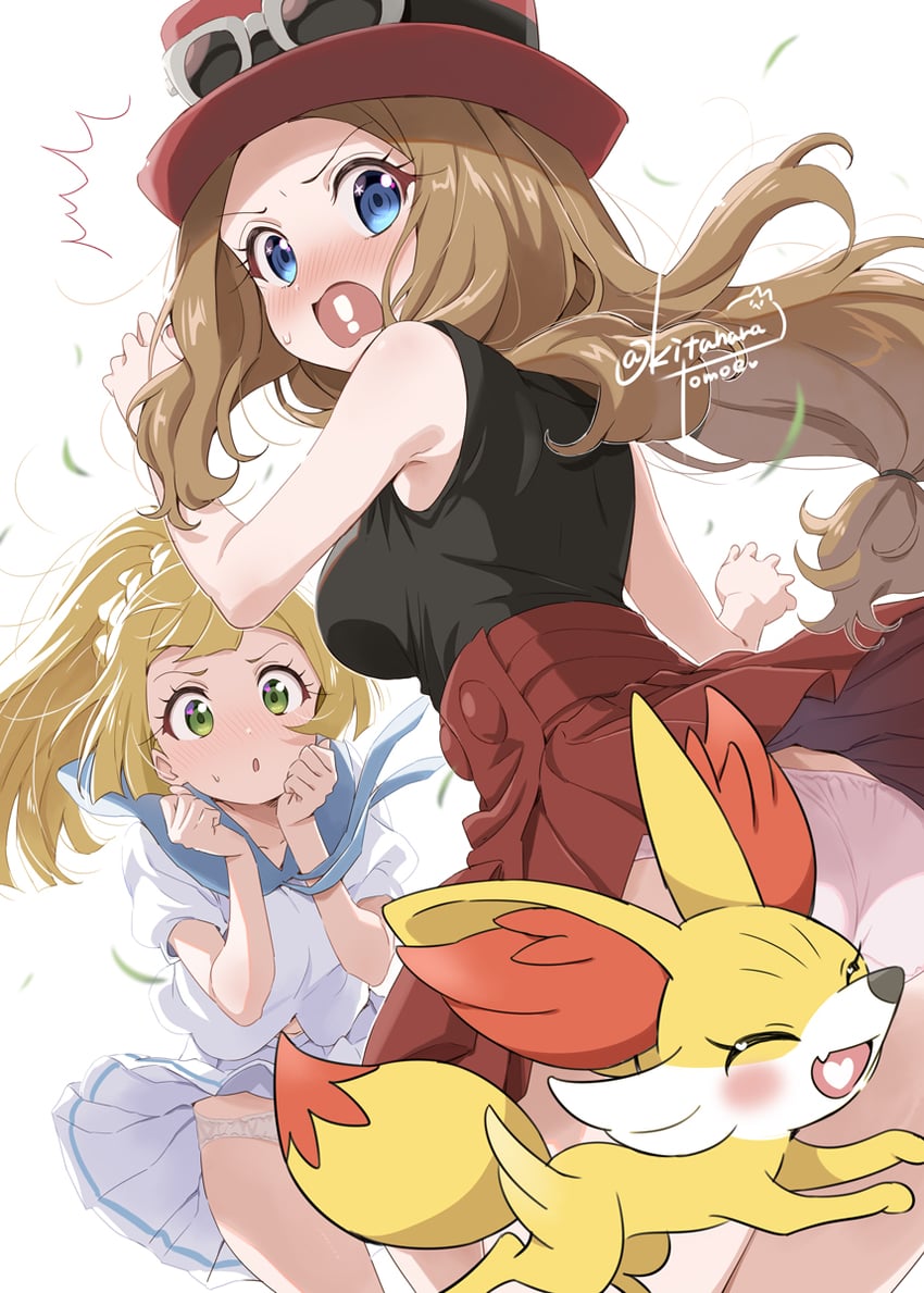 lillie, serena, and fennekin (pokemon and 2 more) drawn by kitahara_tomoe_(kitahara_koubou)