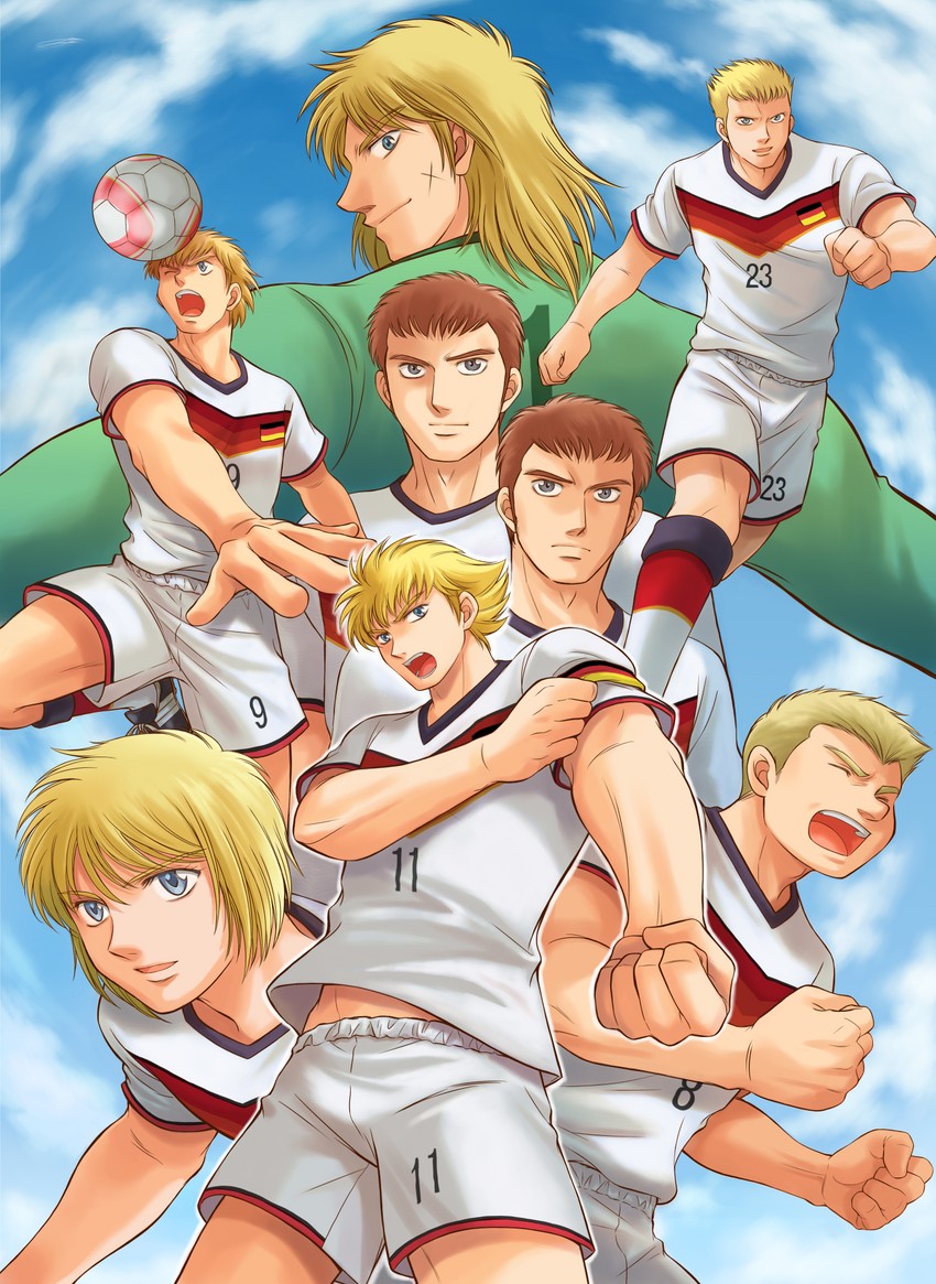 karl-heinz schneider, deuter muller, franz schester, hermann kaltz, kevin schmidt, and 3 more (captain tsubasa) drawn by aoizawa_natsuki