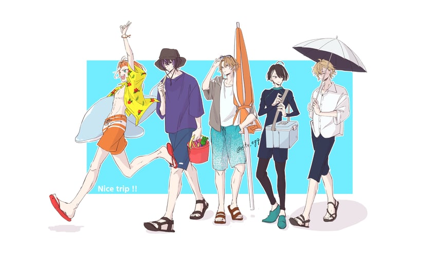 kurama ushio, kaguya muneuji, isotake akuta, kinugawa kiroku, and nanamegi nanaki (18trip) drawn by eitr_egg