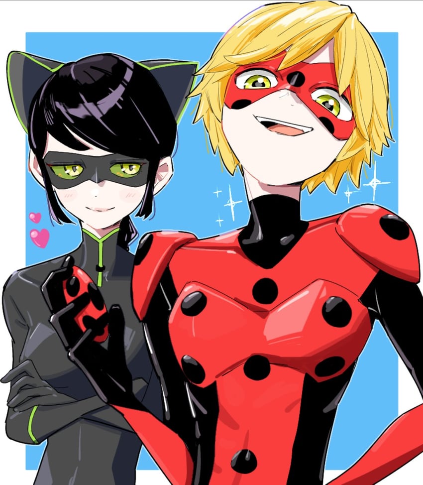 marinette dupain-cheng, adrien agreste, lady noir, and misterbug (miraculous ladybug) drawn by miracharink0