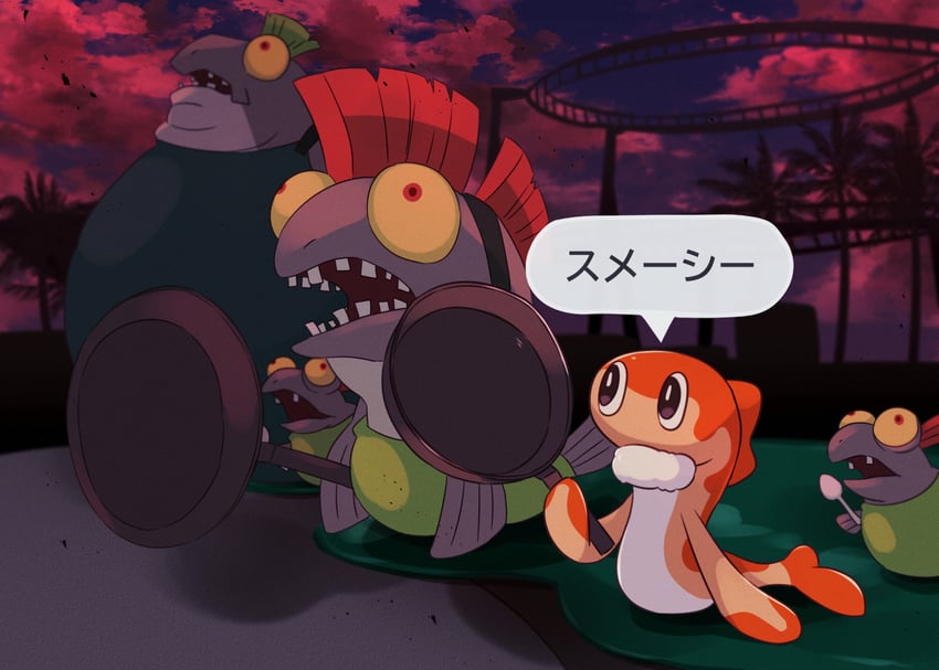 smallfry, tatsugiri, chum, cohock, and big shot (pokemon and 2 more) drawn by kechon-san