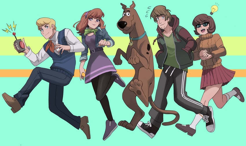 velma dace dinkley, daphne ann blake, shaggy rogers, fred jones, and scooby-doo (scooby-doo) drawn by jourd4n