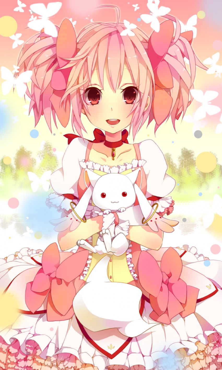 kaname madoka and kyubey (mahou shoujo madoka magica) drawn by yugake_(mrnmrm)