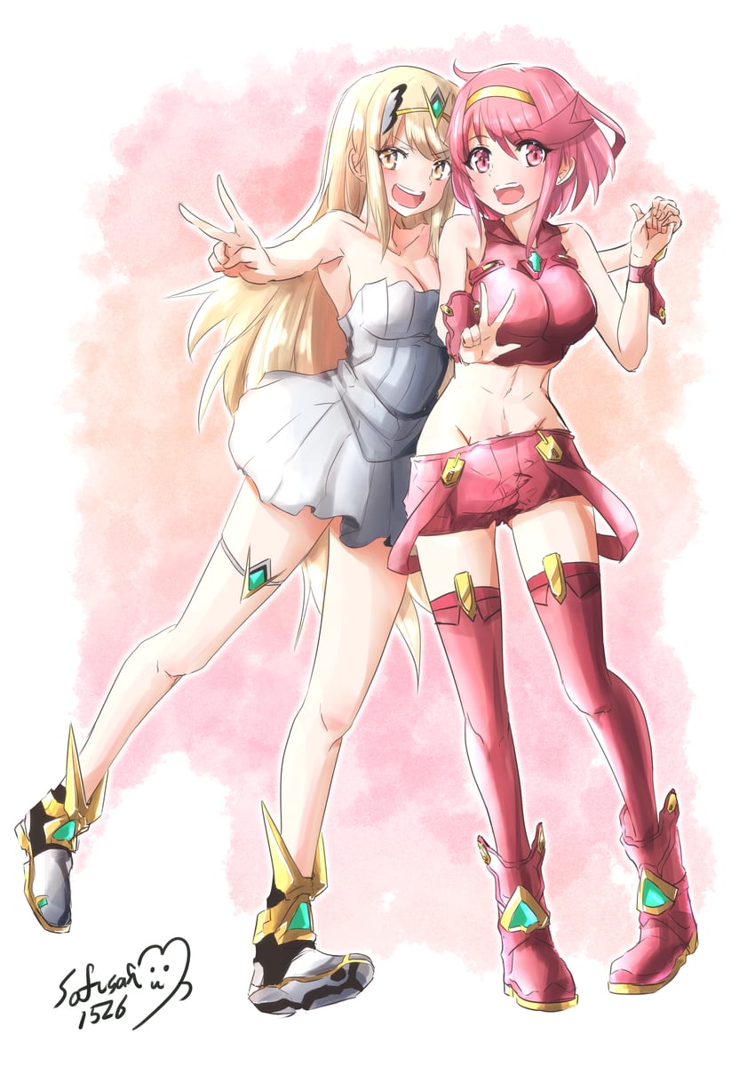 pyra and mythra (xenoblade chronicles and 1 more) drawn by sofusan1526