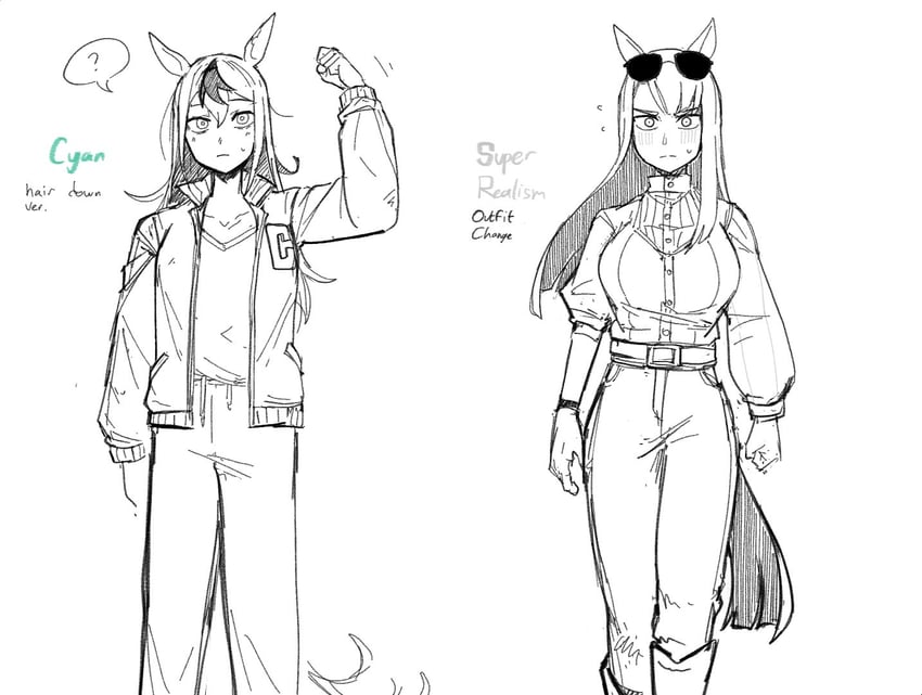 cyan and superstitional realism (horse race tests) drawn by mir_(miryumiya)