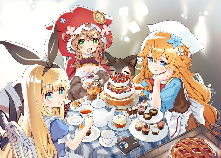 mononobe alice, warabeda meiji, and otogibara era (nijisanji) drawn by hitsuji_hiko_(mareep15)