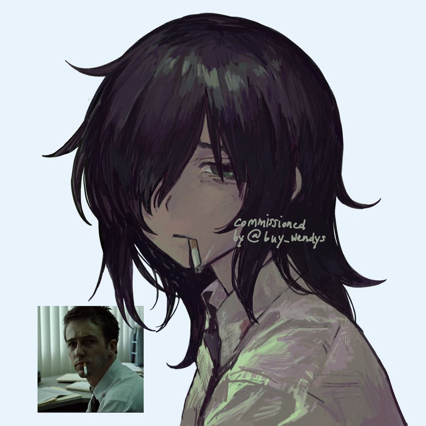 kuroki tomoko, the narrator, and edward norton (watashi ga motenai no wa dou kangaetemo omaera ga warui! and 1 more) drawn by hasu_art
