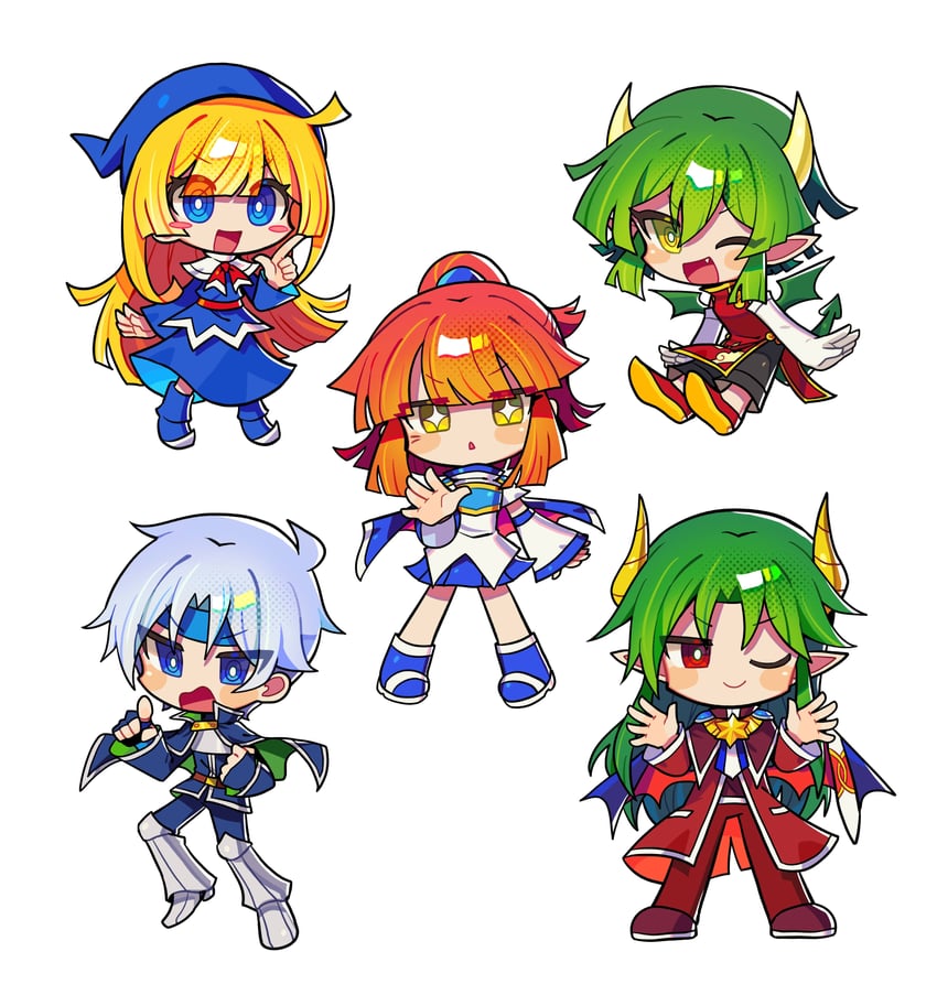 arle nadja, draco centauros, witch, schezo wegey, and satan (puyopuyo) drawn by offbeat