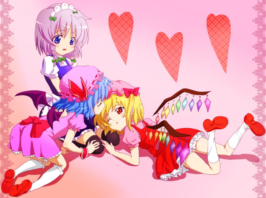 remilia scarlet, flandre scarlet, and izayoi sakuya (touhou and 1 more) drawn by kurami_(kohaku.)