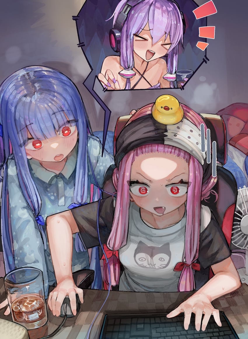 yuzuki yukari, kotonoha akane, and kotonoha aoi (vocaloid and 1 more) drawn by microa